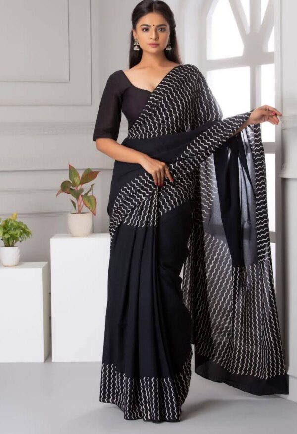 B & W Mulmul Cotton Saree