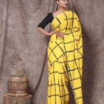 Marigold Yellow and Black Cotton Saree