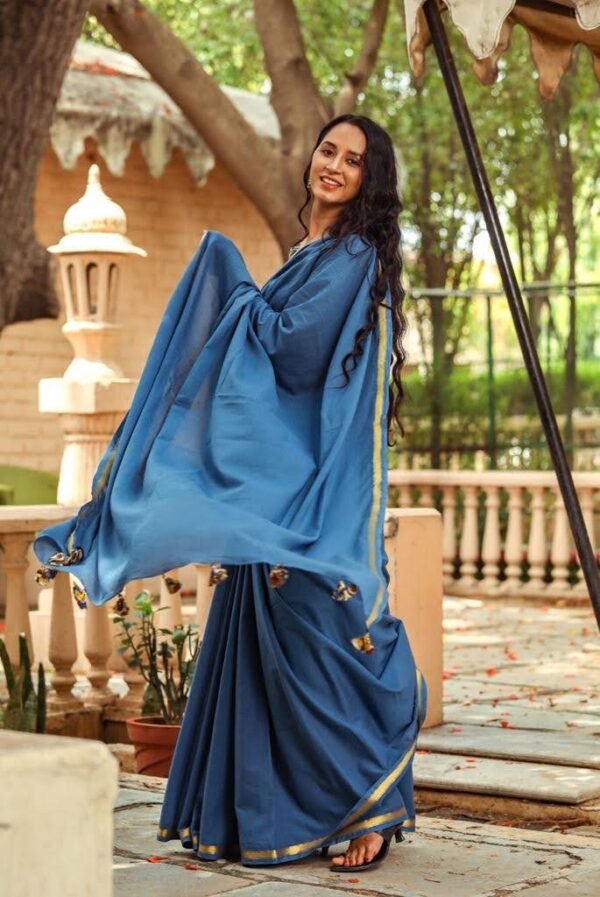 Steel Blue Cotton Saree