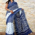 Zodiac Blue and White Cotton Saree