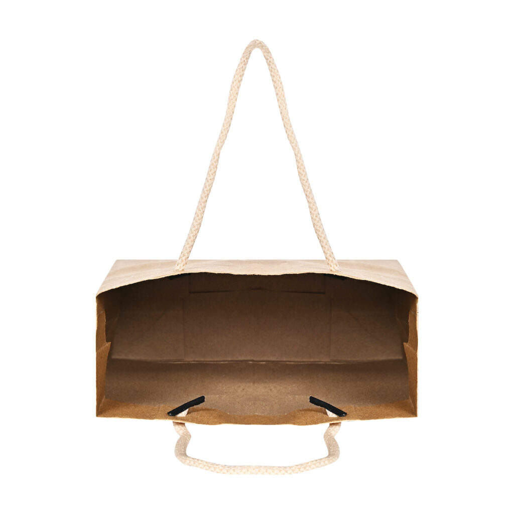 Two proportion size brown paper bag with natural rope handle, one is short  paper bag others one is tall, narrow. Brown bags on white background. Conce  Stock Photo - Alamy